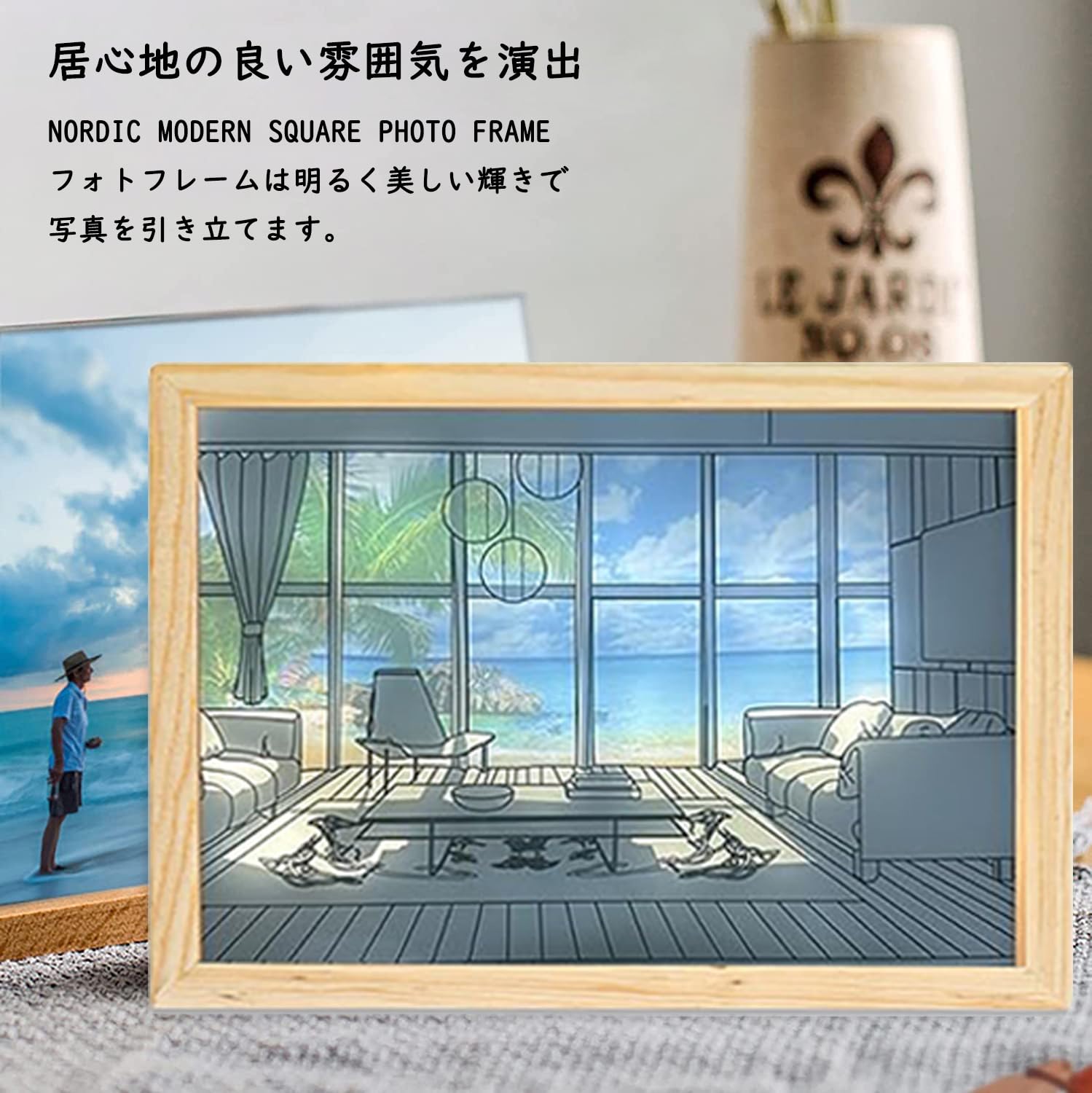 水彩画風 風景画 装飾フレーム付き 水晶パネル アートパネル 60×80cm 桜 月 富士山 風景 黒フレーム